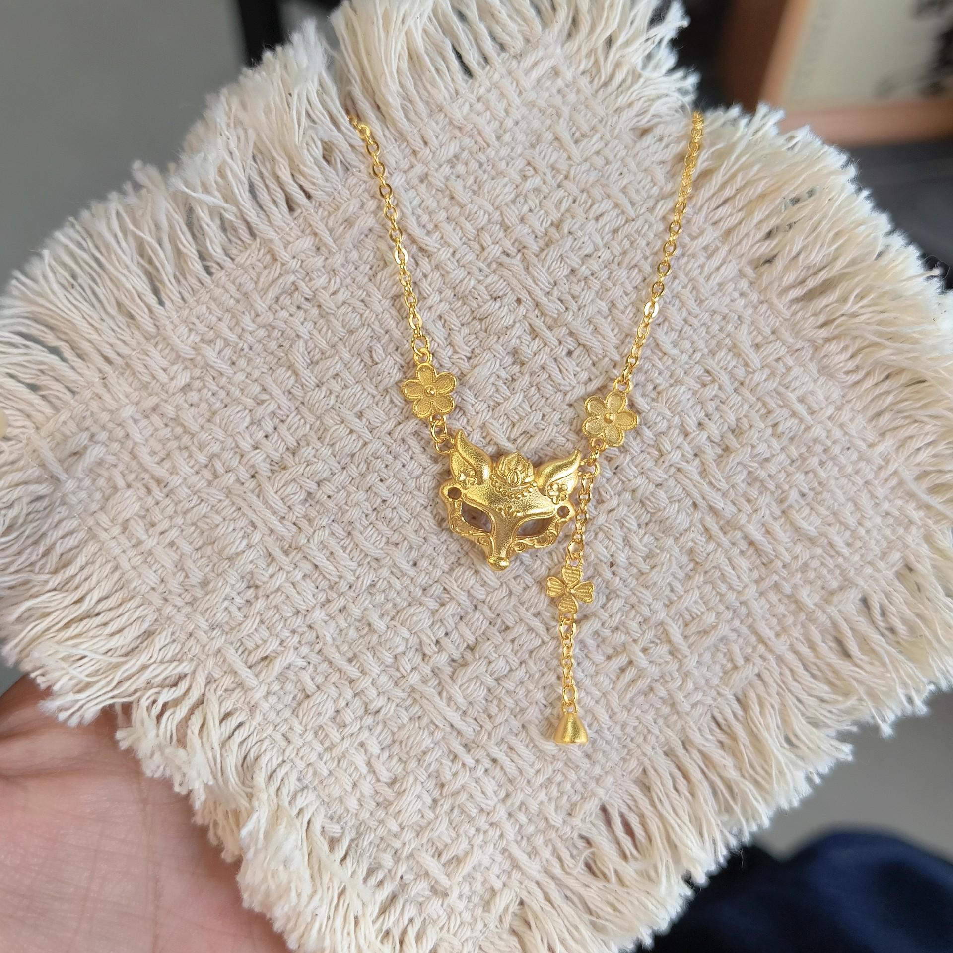 Sterling Silver Fox Mask Necklace with Gilded Flower Tassel - Chinese Style Jewelry, Perfect Birthday Gift for Women Silver