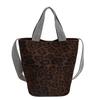 Leopard print bag women's 2025 new high-grade textured suede hand bag large-capacity shoulder crossbody bucket bag