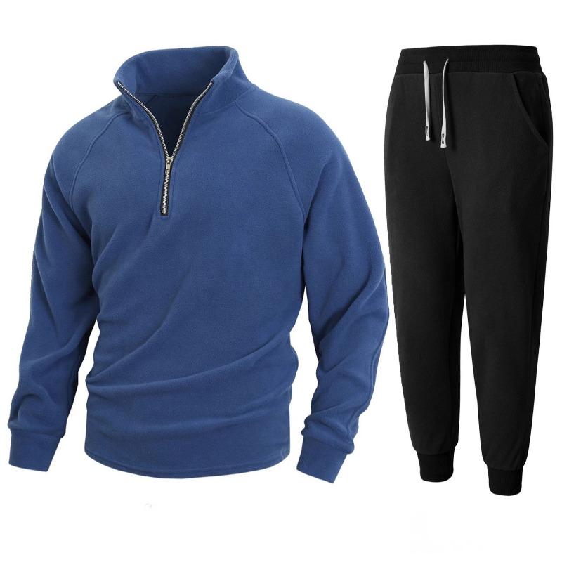 New Slim Stand Collar Long Sleeve Pullover Personality Casual Coral Velvet Men's Suit