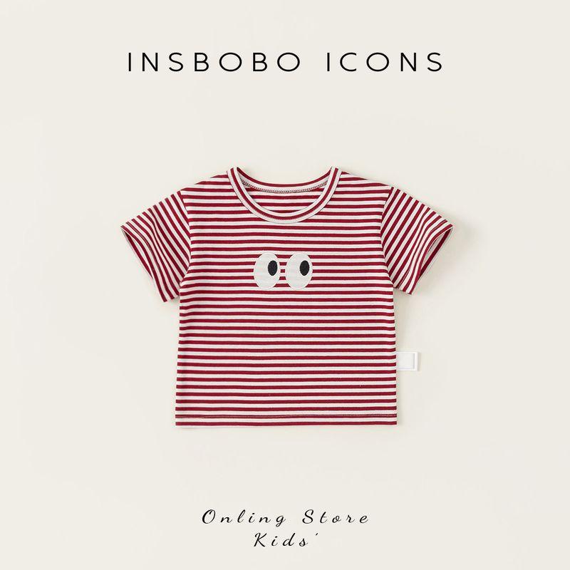 Insbobo Baby Short-Sleeved Summer 2026 New Style Baby Girl T-Shirt Boy Striped Top Fashionable Kidsren s Clothes Summer Red stripe 80