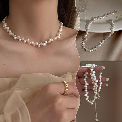 Baroque Pearl Necklace For Women Simple Fashion Collarbone Chain White Choker Necklaces Wedding Jewelry