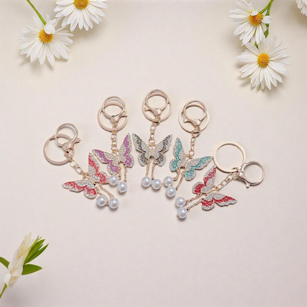 Butterfly Rhinestone Tassel Keychain: Elegant Pendant Gift for Women