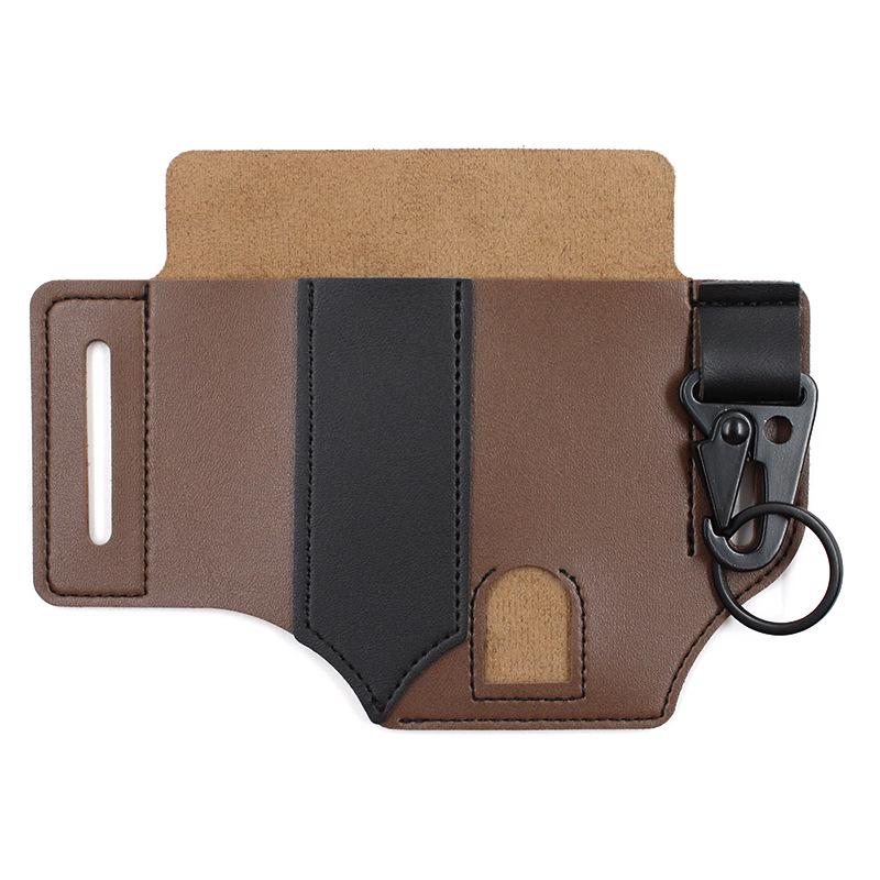 Multifunctional Outdoor Waist Bag with Flashlight & Knife Sheaths, Tool Clip, Leather Wilderness Storage Case.