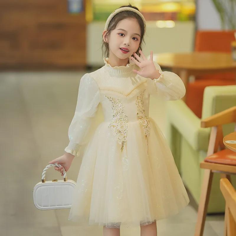 Toamna/Iarna 2024 Rochie Printesa de Lână pentru Fete cu mâneci lungi