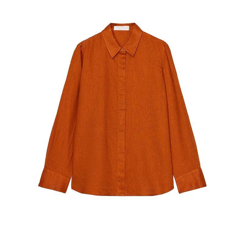 Linen Blend Long Sleeves Lapel Shirt 4786090 Linen Blend Wide Leg Mid Waist Casual Pants 4786091