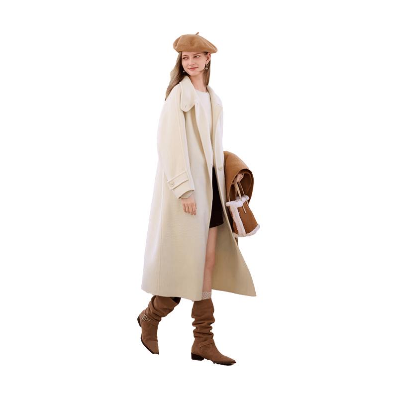 Xiangying Women's White Double-faced Wool Blend Mid-Length Coat