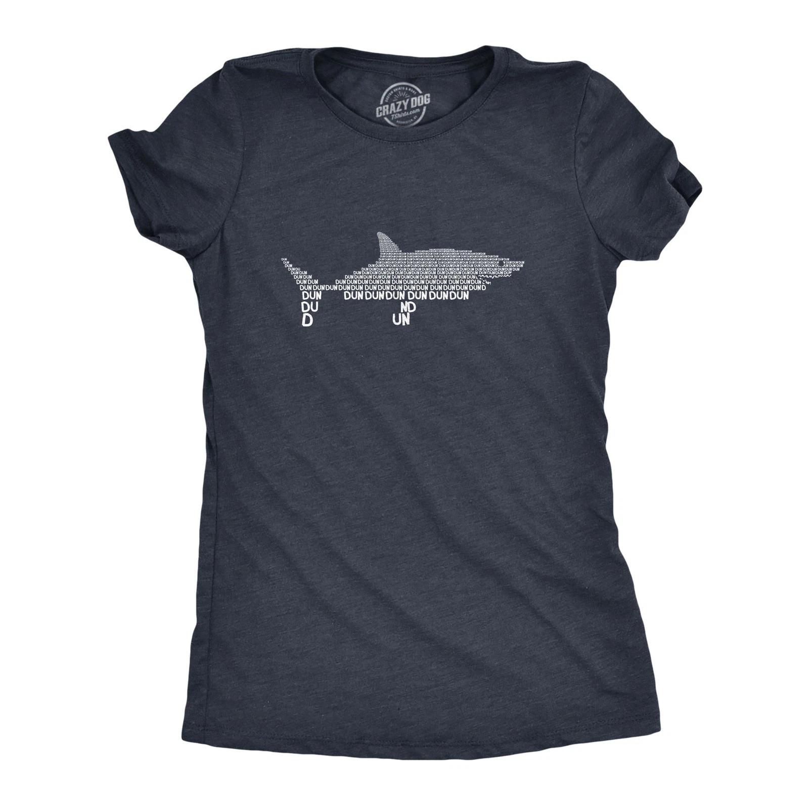 Women s Dun Dun Dun Cool Graphic Shark T Shirt Great White Jaws Ladies Fish Tee XXXL