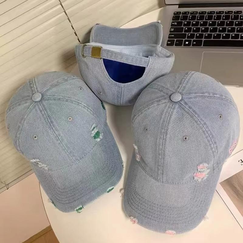 Vintage Denim Baseball Hat for Women Streetwear Hip Hop Holes Snapback Cap Summer Outdoor Sunshade Visors