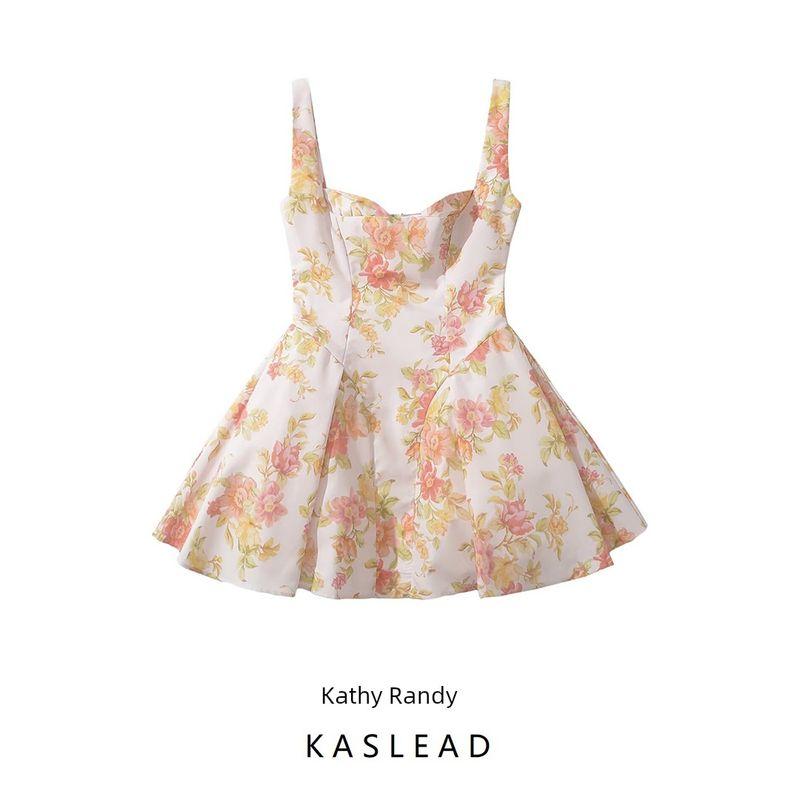 Kaslead New Arrival Women's Clothing Fashion Style Fashion Minimalist Fresh Waist Trimming Printing Silm Mini Jumpsuit Skirt