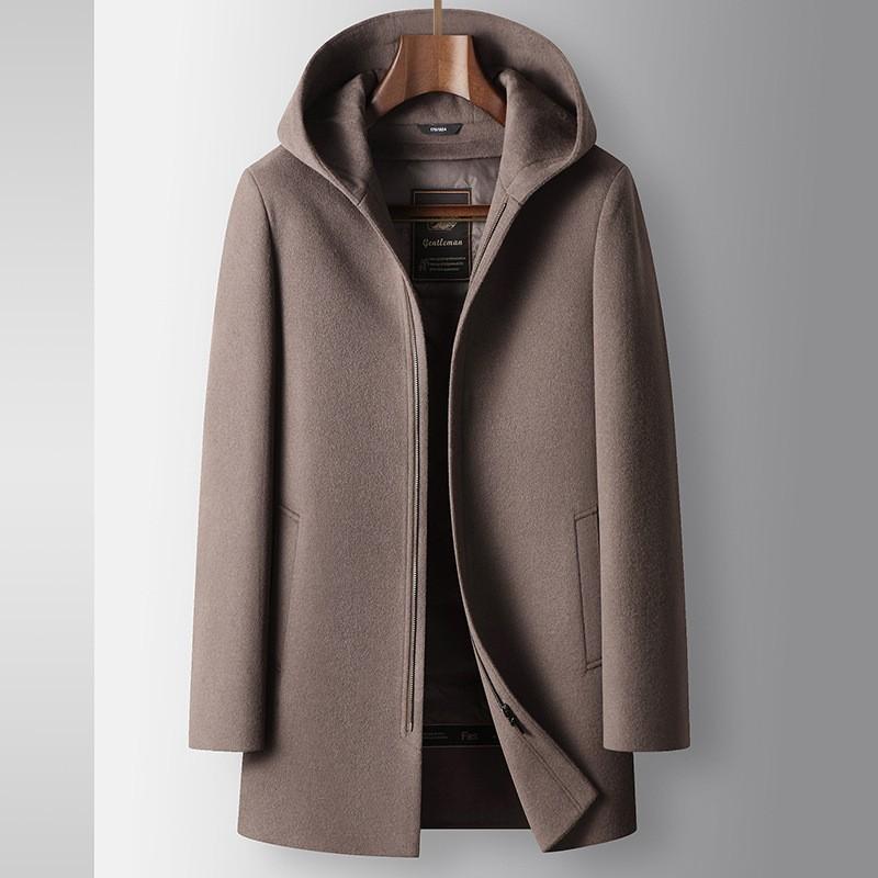 Mens Wool Blend Hooded Winter Coat With Removable Down Inner Liner Lightweight Warm Business Casual Outerwear