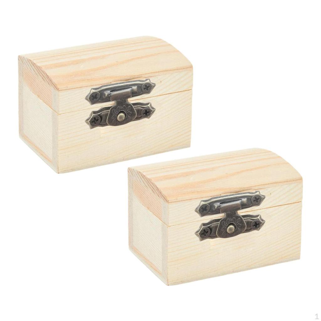 2Pcs Unfinished Wood Boxes Treasure Chest Holder Jewelry Trinket for Halloween