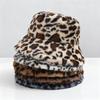 Women's Versatile Winter Leopard Print Plush Bucket Hat - Warm Stylish Design for a Smaller Face Look