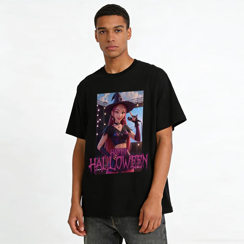 Halloween Witch Concert Themed Printed Top Trendy Festival Vibe Casual Short Sleeve Tee Pure cotton T-shirt