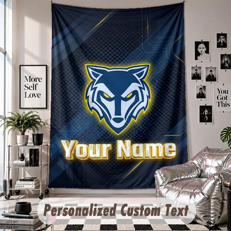 Nástěnná tapisérie s vlastním jménem a textem, Dekorativní tapisérie Warrington Wolves pro ložnici