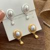 PONYKISS  Silver Geometric Oval Pearl Water Drop Stud Earrings for Women Trendy Fine  Minimalist Accessories