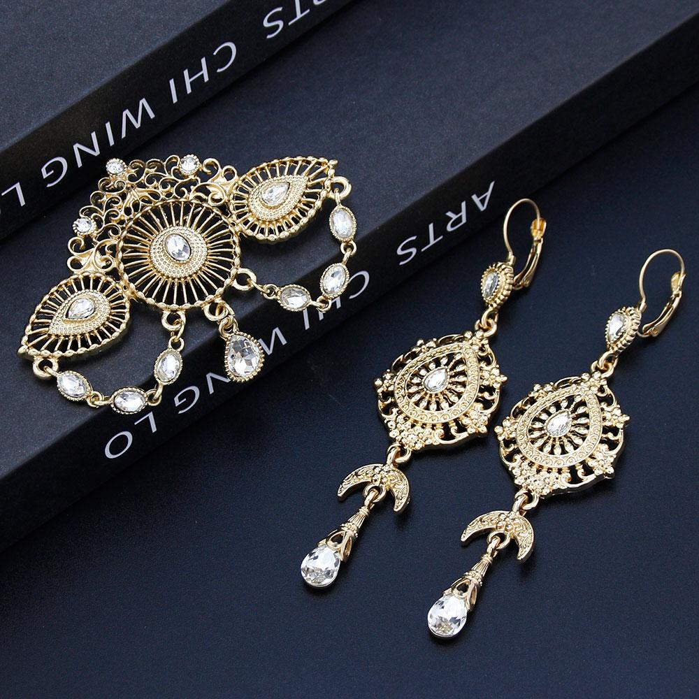 Zlatá barva Barevné křišťálové šperky Dámská brož Sady náušnic Pokovování Sady svatebních šperků