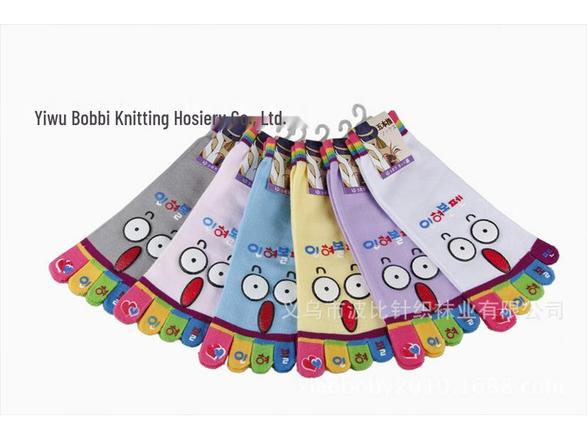 

Spring & Autumn Women s Cute Smiley Dot Toe Socks - Breathable, Sweat-Absorbent, Boneless Bear & Cartoon Design Cotton Five-Finger Socks Mixed Colors
