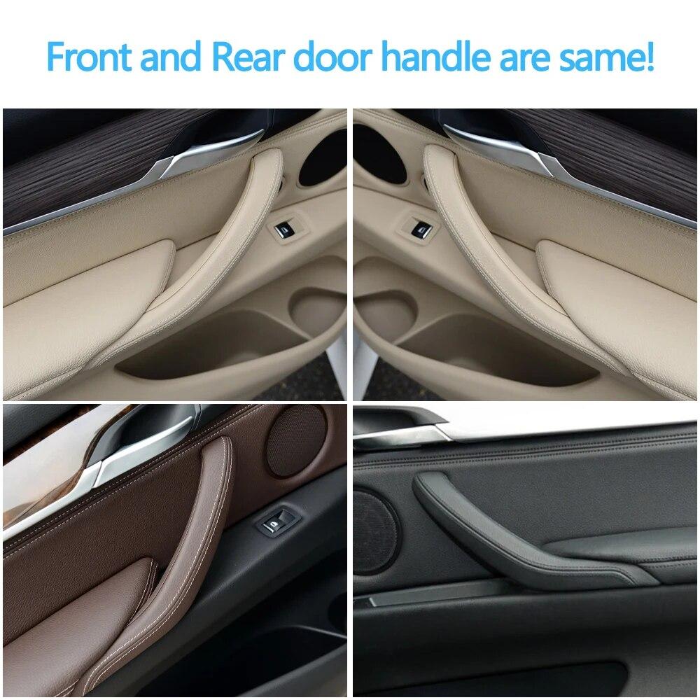 Car Front Rear Passenger Doors Pull Handle Trim With Leather Outer Cover For BMW X5 X6 F15 F16