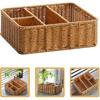 Luxshiny Rectangular Woven Storage Basket with 4 Compartments Table Divided Key Basket Box Wallet Tray Entryway Organizing Utensil Holder for Tissue
