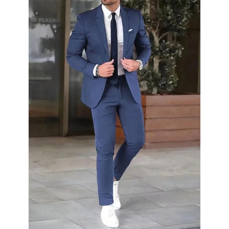 Men's Suit Sets Fashion Party Wedding Groom Outfits Solid Color Slim Elegant Two Piece Sets Blazer Jacket and Pants