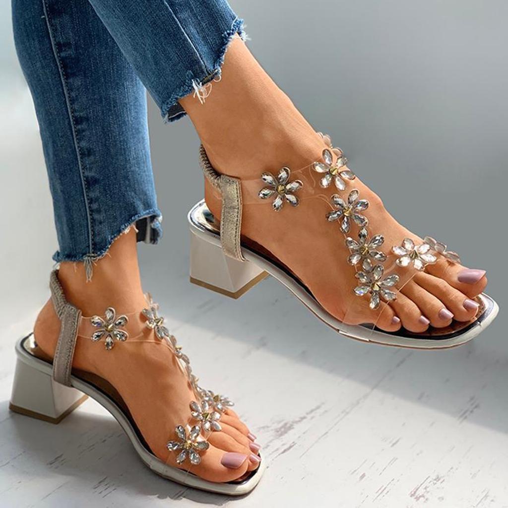 Tacón Cuadrado De Cristal Estilo Bohemio Para Mujer Tacón Cuadrado De Cristal Estilo Bohemio Para Mujer