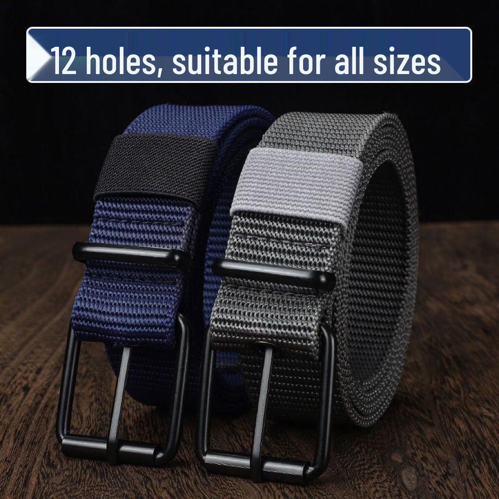 Men's Multi-Hole Military Canvas Leather Belt - Pin Buckle for Jeans & Work