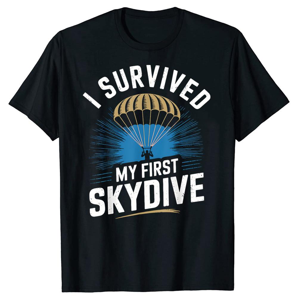 Erster Fallschirmsprung Lustiger Fallschirmsprung Fallschirm Sky Diving T-Shirt Unisex Kleidung T-Shirt Baumwolle Kurzarm Übergroß Lockeres T-Shirt Oberteile