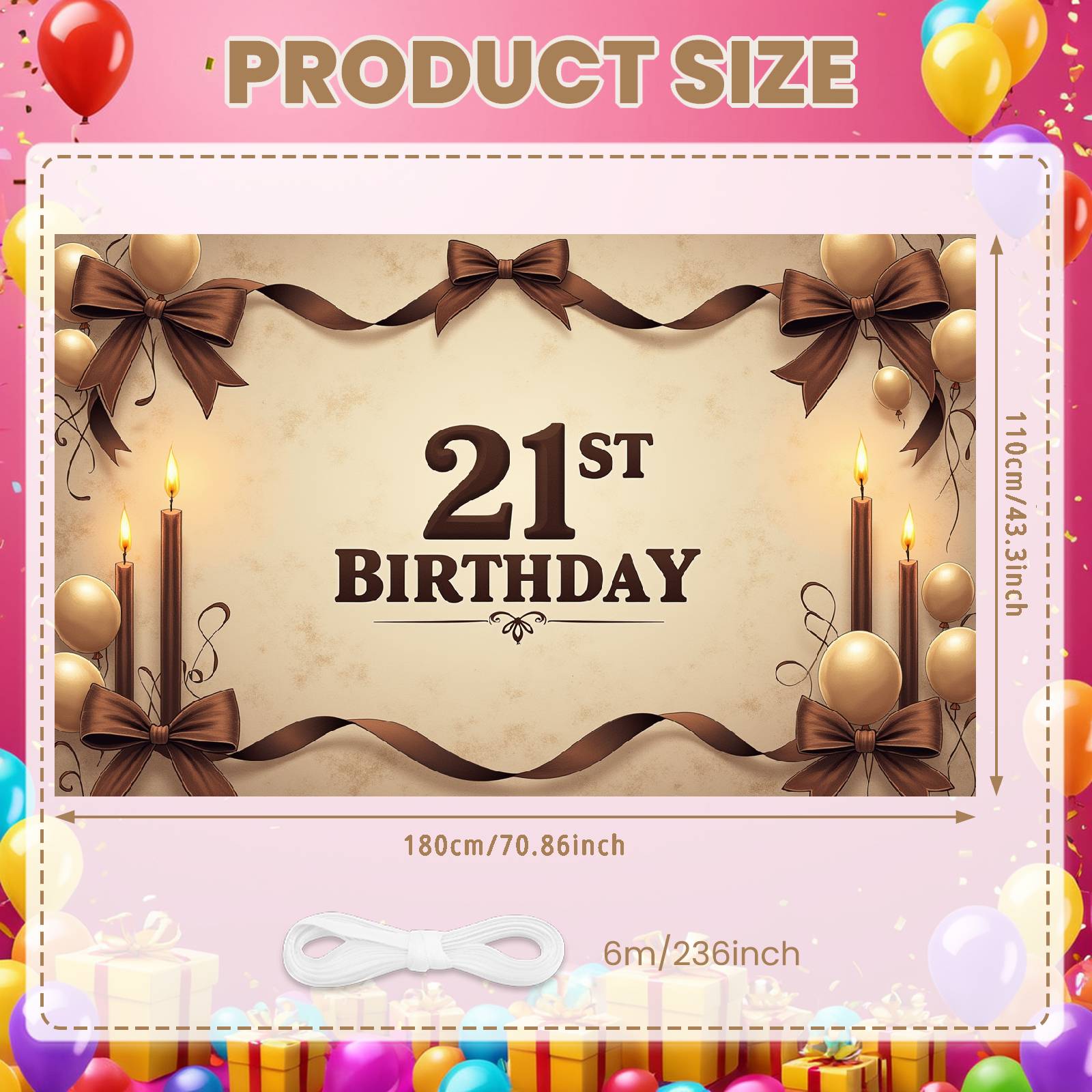 21st Birthday Banner Brown Bowknot Birthday Party Background Birthday Background Luxury Design Celebration Display For Photo