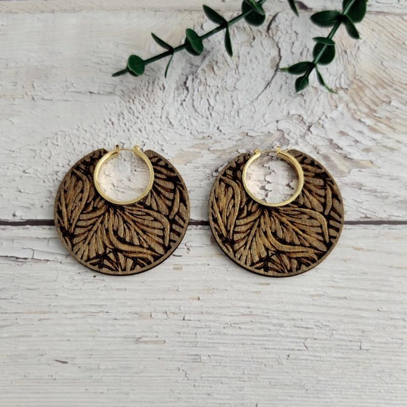 European and American wood earrings, retro exaggerated personality European pattern engraving earrings