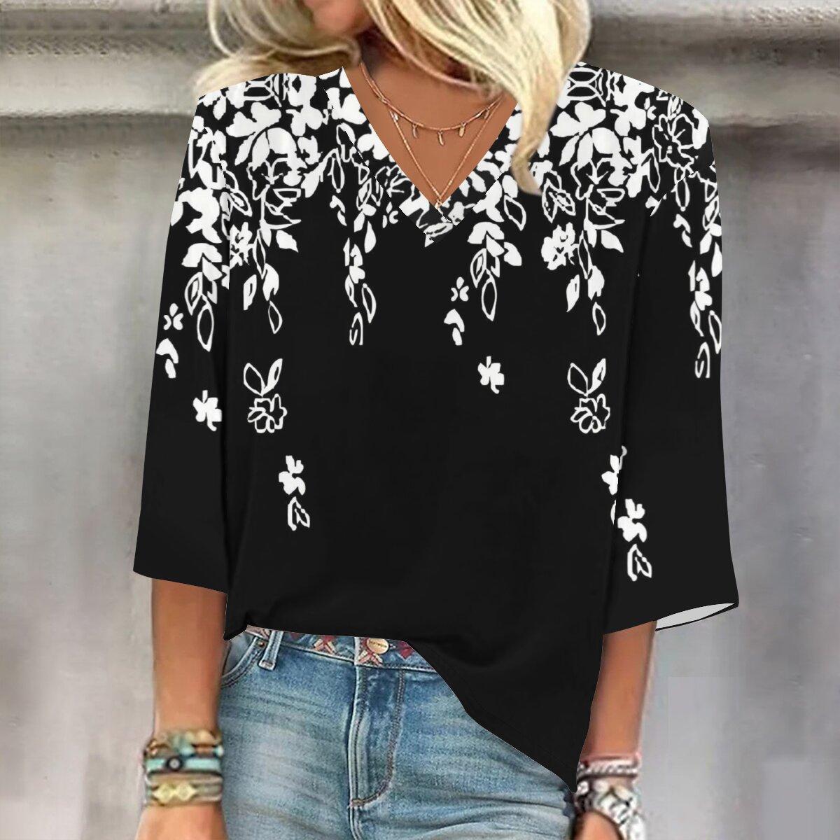 

2023 Весенне-осенний новый модный топ с рукавом 3/4 и принтом