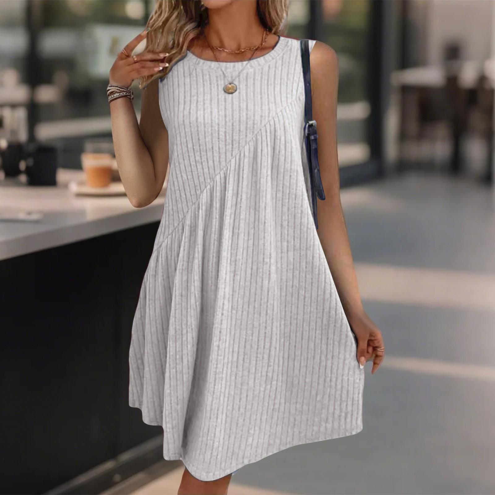 

Женское однотонное шерстяное платье в полоску без рукавов S