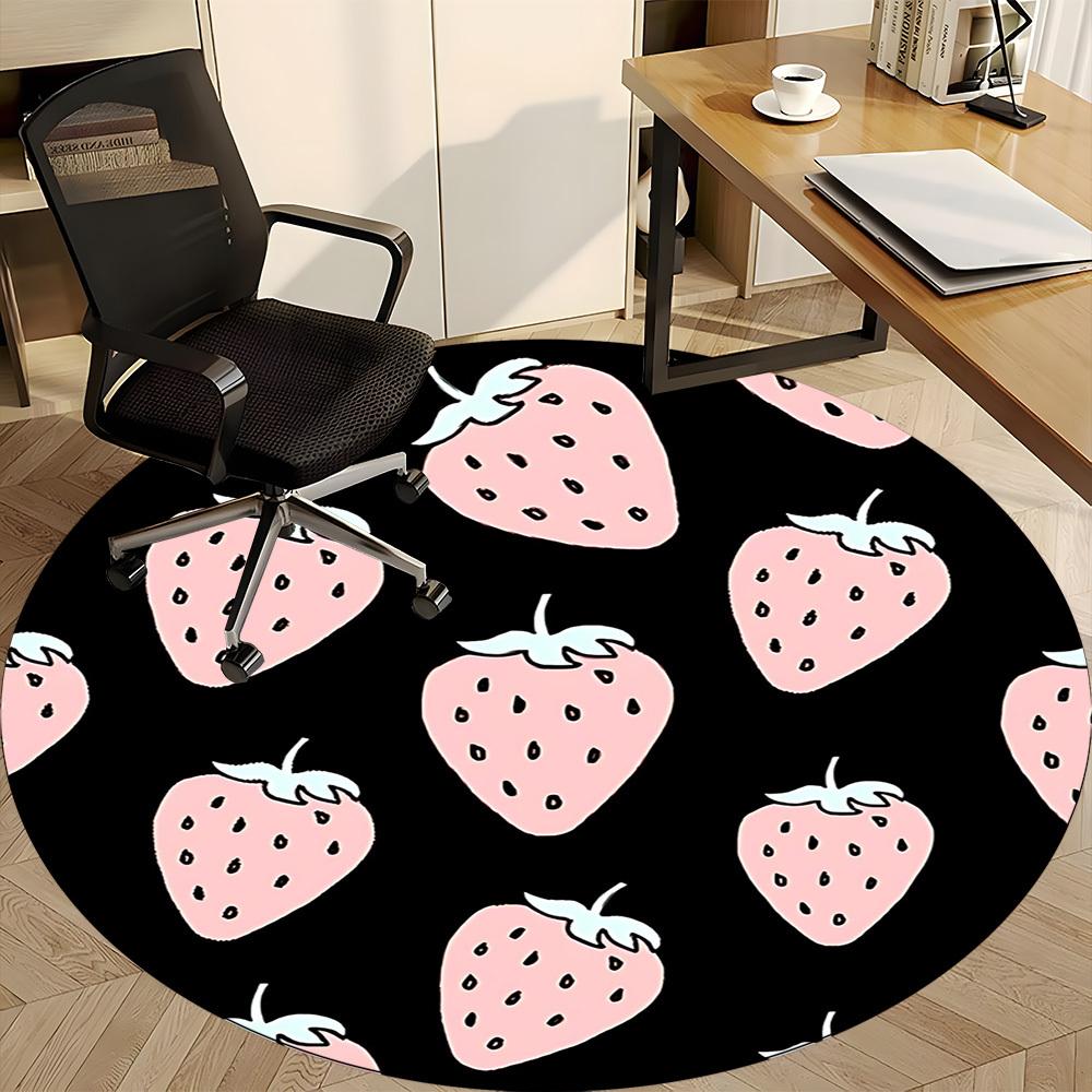 1pc Strawberry Pattern Office Round Area Rug,  Mat Suitable For Office, Under Office Chairs Bedroom Living Room Home Decor, Room Deco