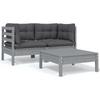 Day and Night - Day and Night Garden Furniture Set 3 Pieces Gray Cushions Solid Pine Wood