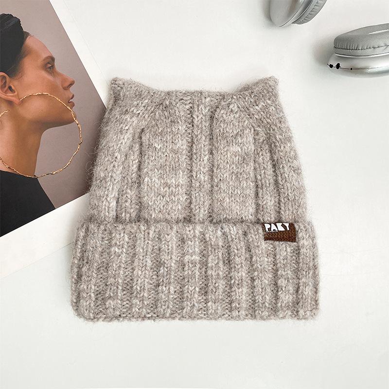 Cat Ears Wool Hat Women's Autumn and Winter Fleece Thickened Warm Knitted Hat Cold Protection Ear Protection Baotou Hat