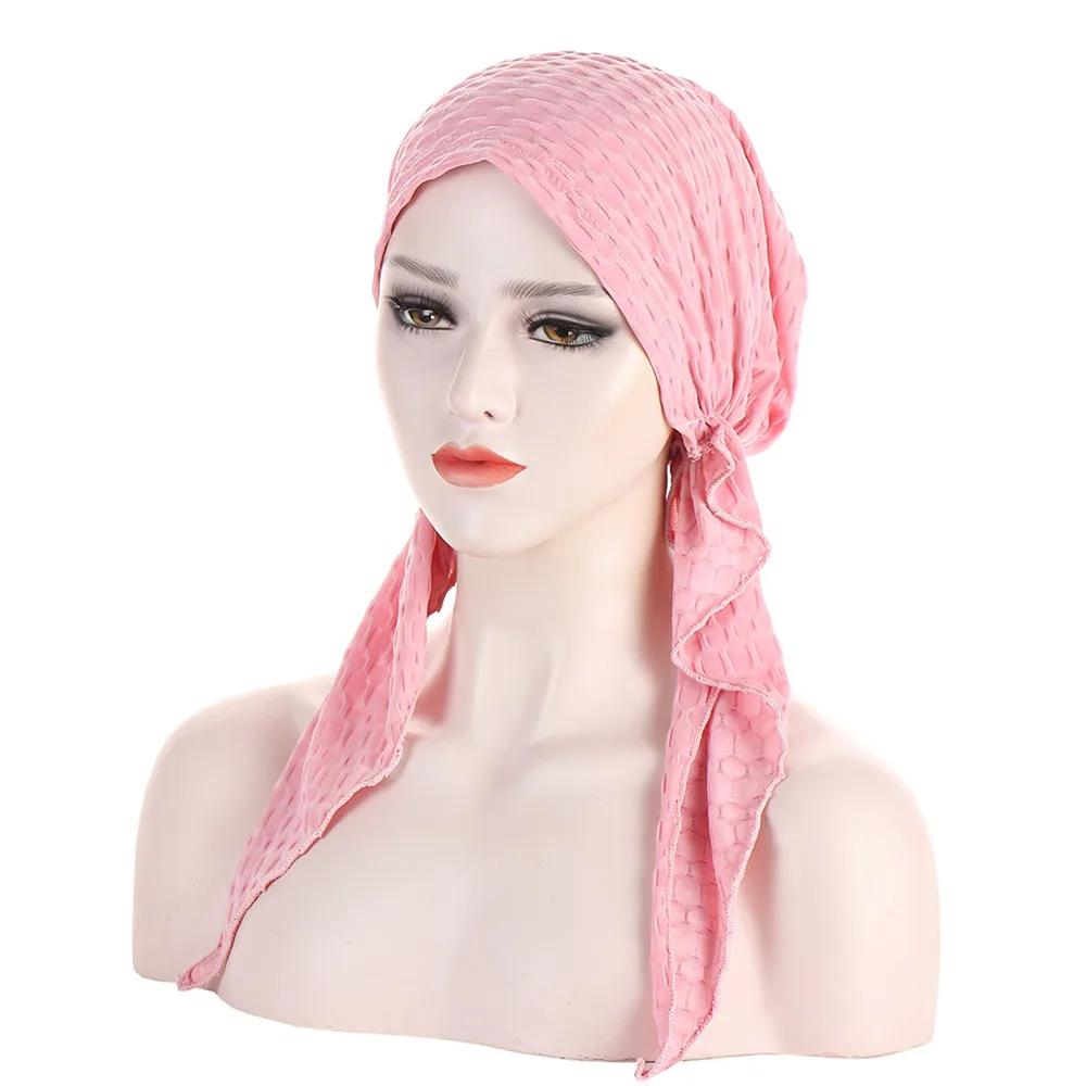 New Muslim Inner Hijab Turban Women Pre-Tied Cap Long Tail Headscarf Wrap Beanies Bonnet Head Scarf Stretch Headwear Ninja Hat