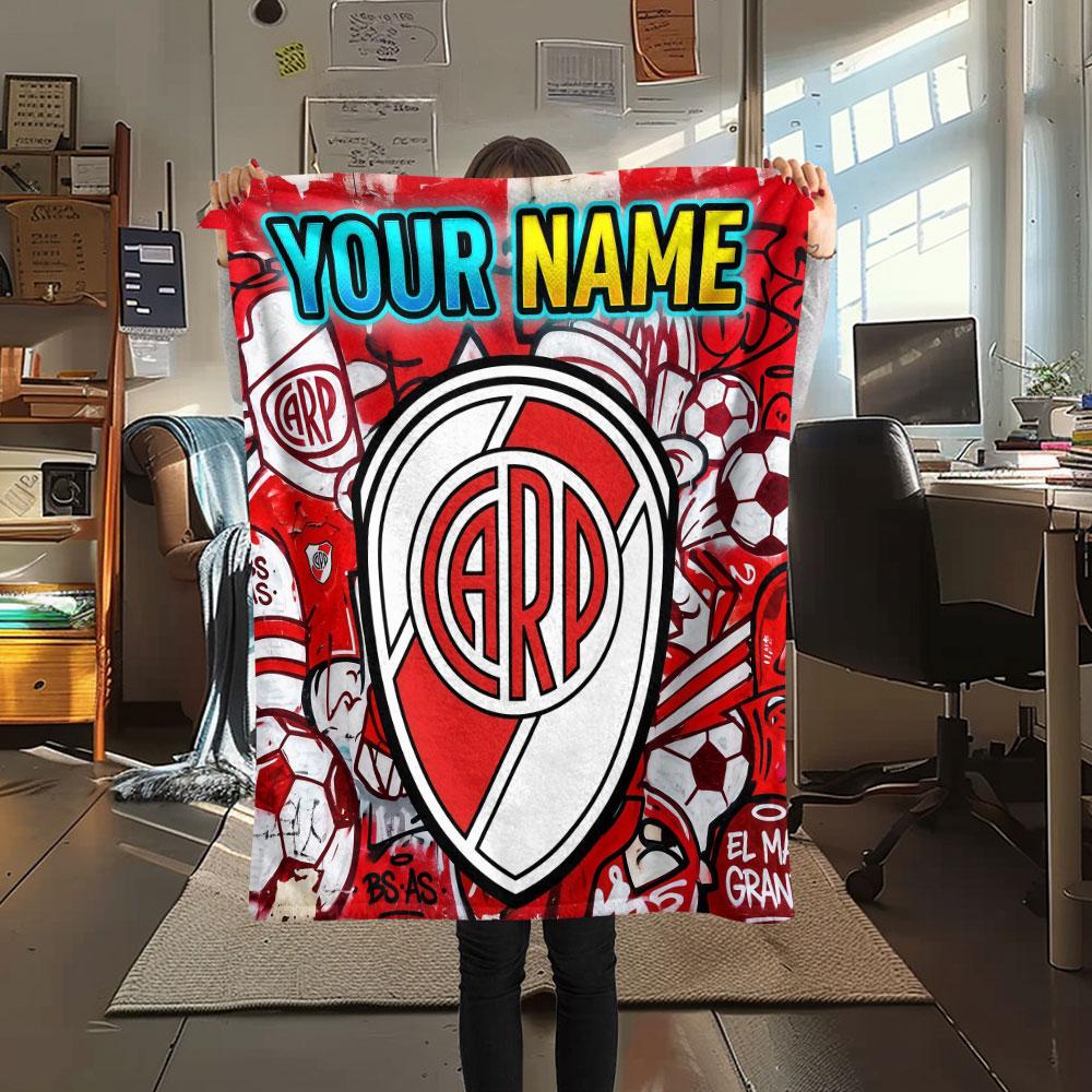 Custom Name,Club Atlético River Plate Printed Flannel Blanket, soft throw for bedroom sofa, washable, Christmas present, great gift.