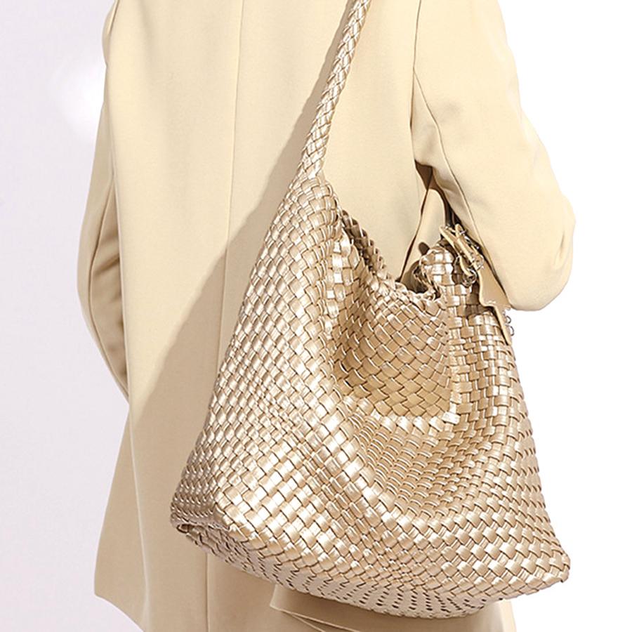 Shoulder Bag Woven Bag for Women Europe and the United States Popular PU Leather Soft Fabric Women Underarm Bag