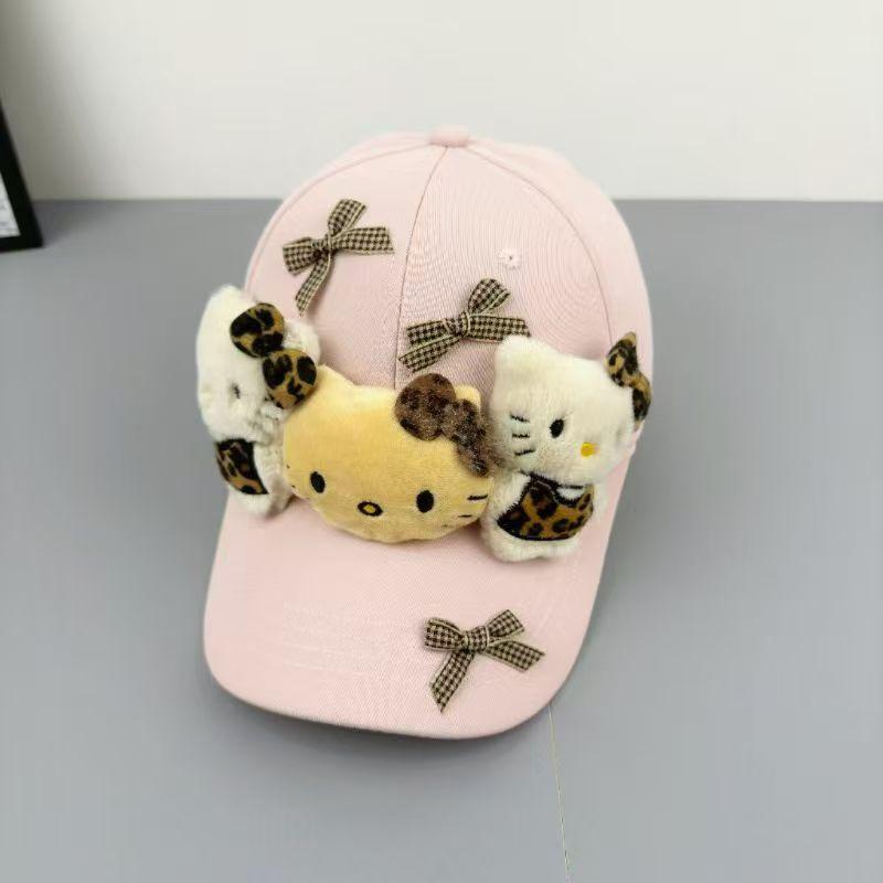 

New sweet and cute kitty cat bow cap summer breathable sunscreen showing face small sunshade baseball cap One size fits all