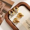 Women's Two-Tone Zirconia Double Circle Stud Earrings, Stainless and Titanium Steel, 18K Gold Plated, Waterproof