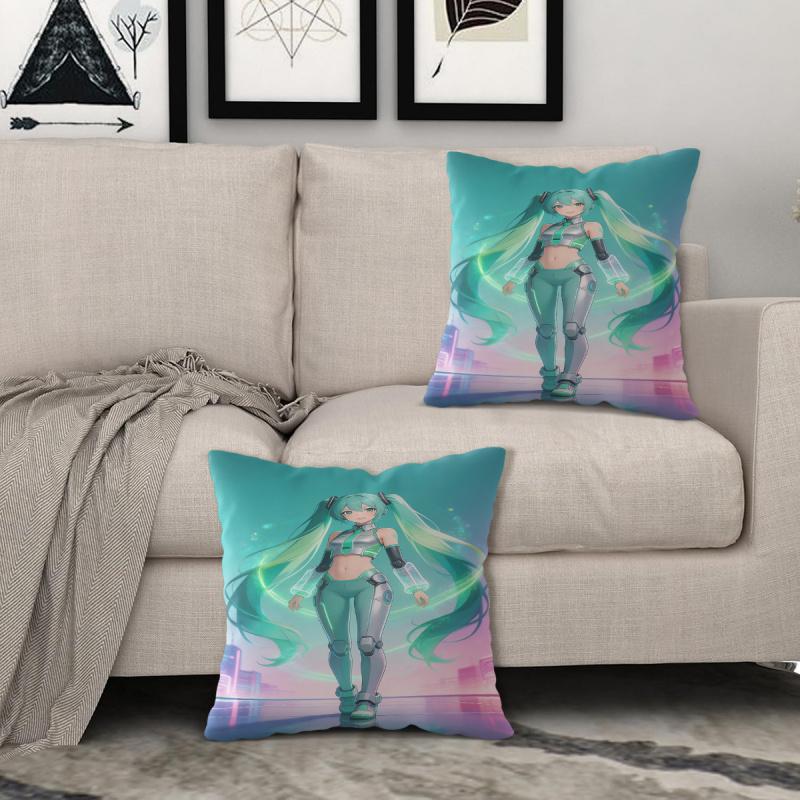 Hatsune Miku Cyberpunk Throw Pillow Futuristic Mecha Anime Cushion For Gaming Room Teens Room Sofa Bedroom Decor Gift For Fans