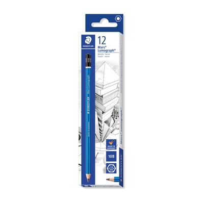 Staedtler 10B Mars Lumograph Pencils for Writing and 12 Drawing, Pencils, 100-10B12