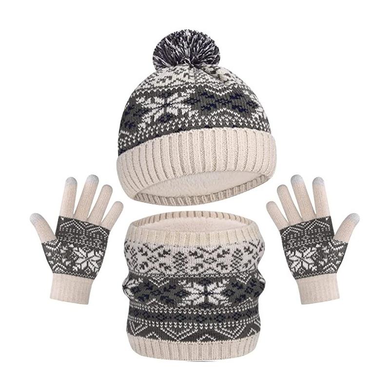 3pcs Kids for Boys Girls Scarf  Gloves 3-11Y Muffler Hats Winter Windproof Snowflake Warm Knitted Hat