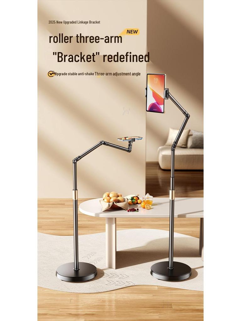 Universal Mobile Device Floor Stand with Telescopic Arm for Binge-Watching and Live Streaming