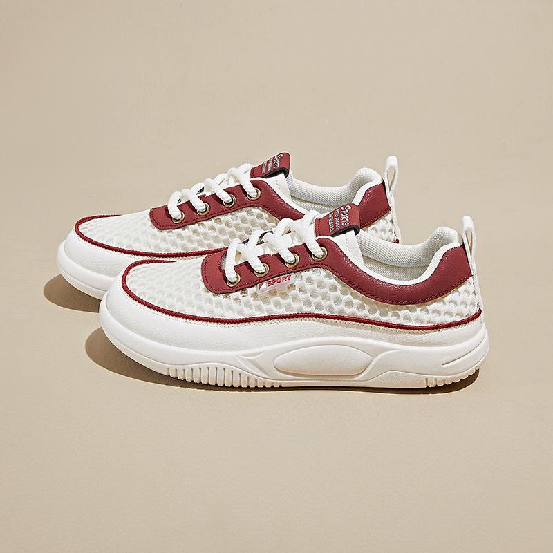 Women's White Sneakers Summer New Mesh Breathable Comfortable Outdoor Sports Shoes Fashion Lace Up Height Increase Flats
