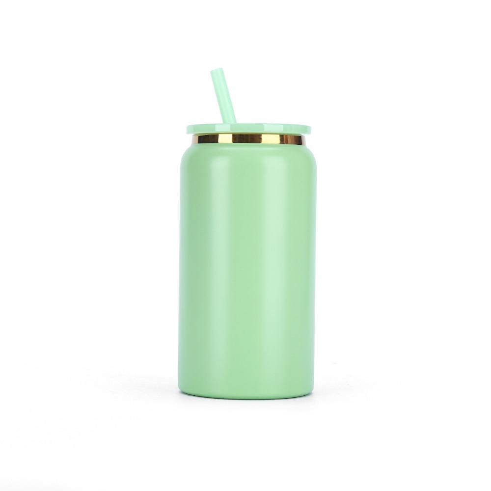 Stainless Steel 16oz Soda Can Cup Double-layer Gold Plated Tumbler Beer Cup Iced Coffee Mug High-capacity Vacuum Insulation Cup
