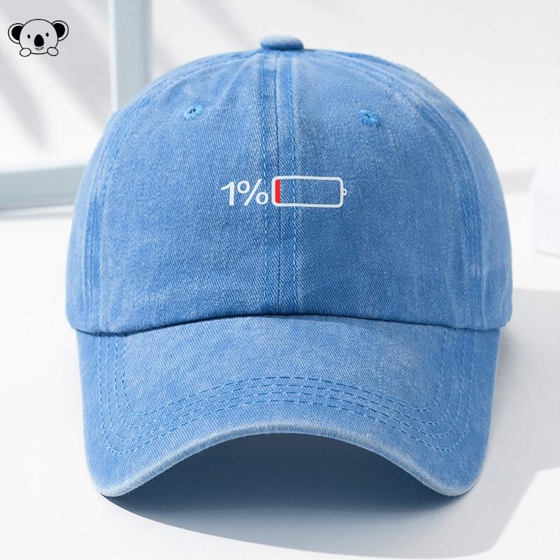 Vintage Letter Print Denim-Style Cotton Blend Baseball Cap Men Women Wide Brim Flat Top Hat
