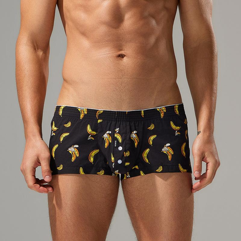 Calções de Cartoon Masculinos de Cintura Baixa Algodão Respirável Calças de Pijama para Casa Calções Finos Confortáveis Justos