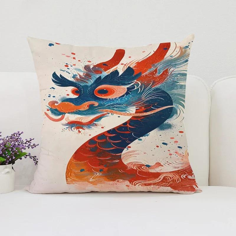 40x40 Cushion Cover Dragon Pattern Decorative Pillow Cover Sofa Cushion Cover Home Decor Chair Waist Cushion 50x50