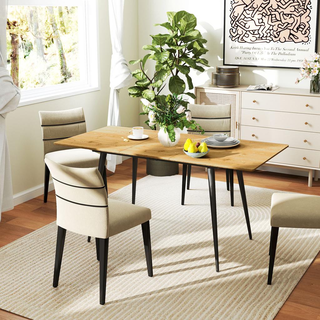 Extendable Dining Table, Expandable Table for 6-8 People, Kitchen Table with Solid Steel Legs