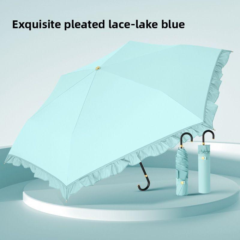 BEPAN Three-fold Handle Sun Umbrella, Portable Embroidered Folding Sun Umbrella, UV Protection, Suitable for Both Sunny and Rainy Days